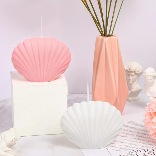 2 Pieces Seashell Scented Candles Aesthetic Trendy Candles Hand Poured Soy Wax Handmade Freesia Seashell Shape for Danish Pastel Room Decor, White, Pink(Cute Style) Its Tayyab's