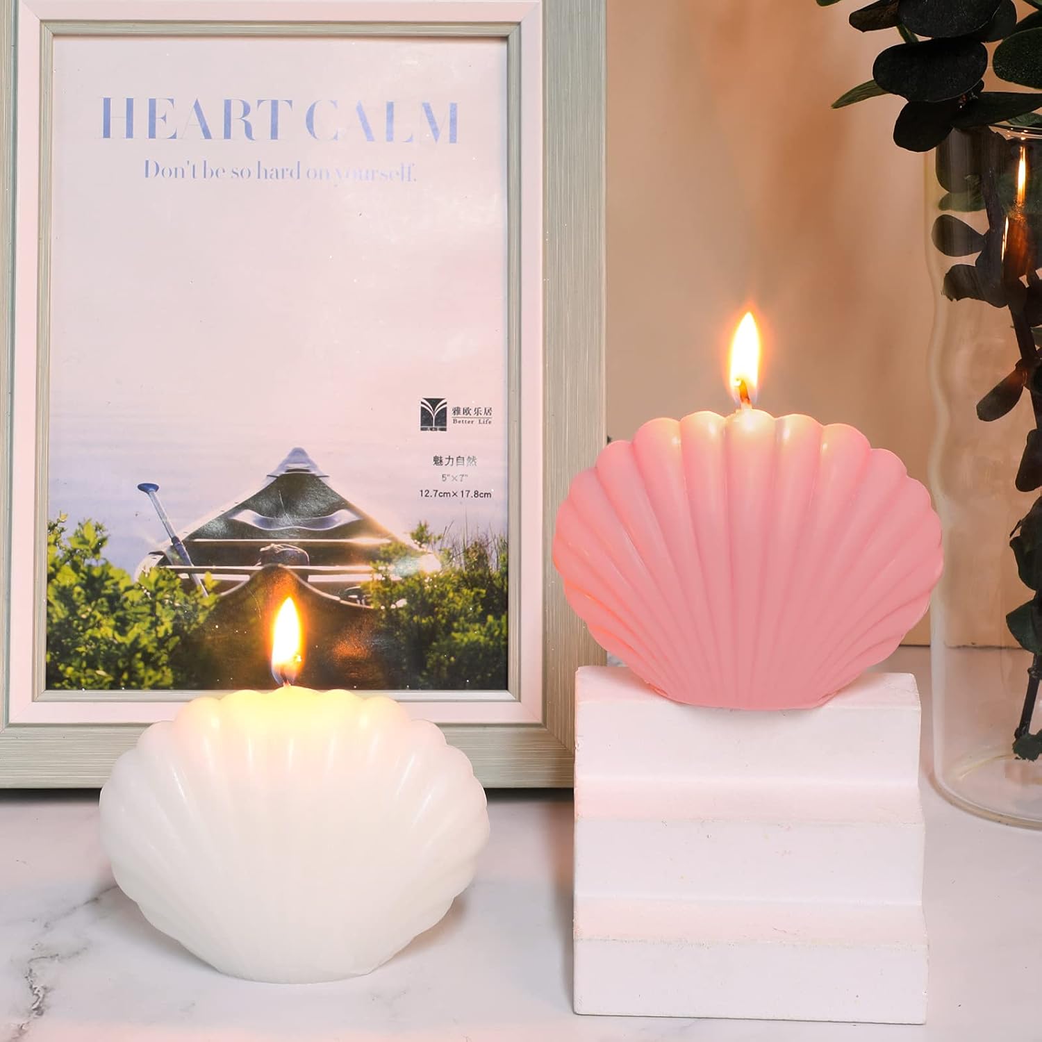 2 Pieces Seashell Scented Candles Aesthetic Trendy Candles Hand Poured Soy Wax Handmade Freesia Seashell Shape for Danish Pastel Room Decor, White, Pink(Cute Style) Its Tayyab's