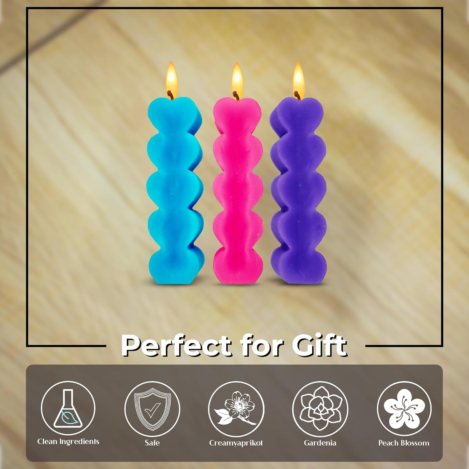 3-Piece Connected Heart Scented Candle Set – Romantic Rose, Jasmine & Apricot Scents – Valentine’s Day, Wedding, Date Night & Home Décor Gift Its Tayyab's