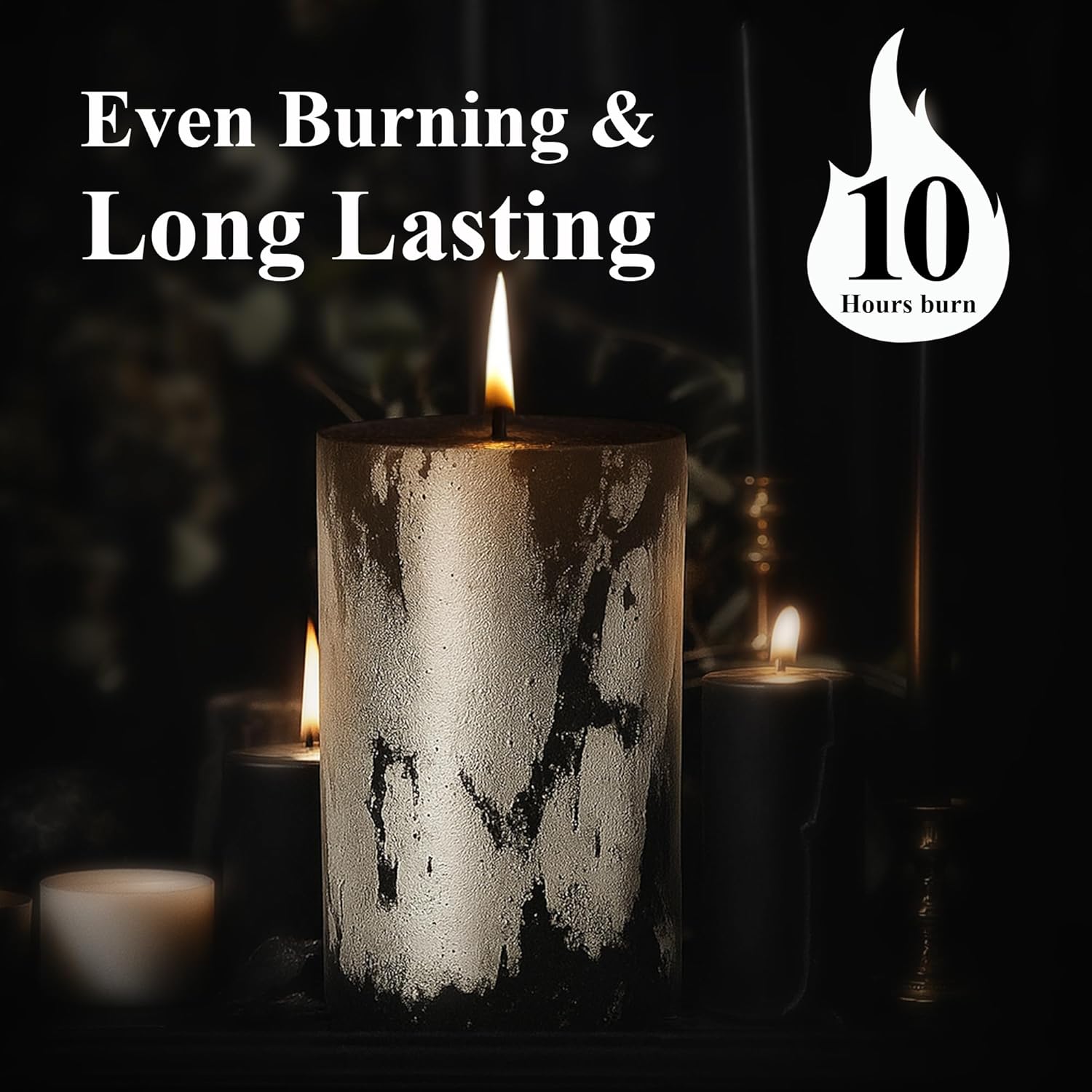 2-Piece Black Pillar Candles with Silver Foil | Scented, Dripless, Smokeless Candles | 4 in Height & 2 in Width | 10 Hours Burn Time Each Candle | Ideal for Weddings, Parties, Home Decor Its Tayyab's