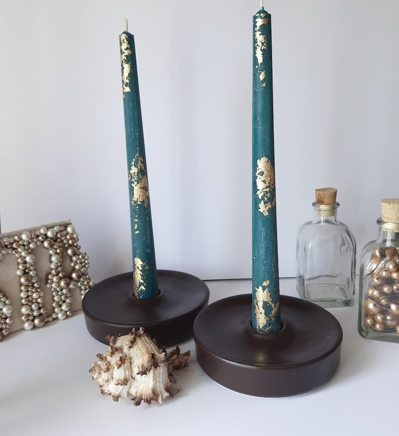 Teal Taper candles with Gold foil _ Set o 6 decorative candles _ sticks Dinner candles _ Housewarming Gift _ Beautiful handmade Candles