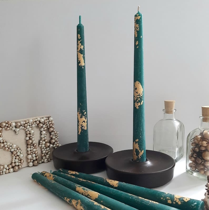 Teal Taper candles with Gold foil _ Set o 6 decorative candles _ sticks Dinner candles _ Housewarming Gift _ Beautiful handmade Candles
