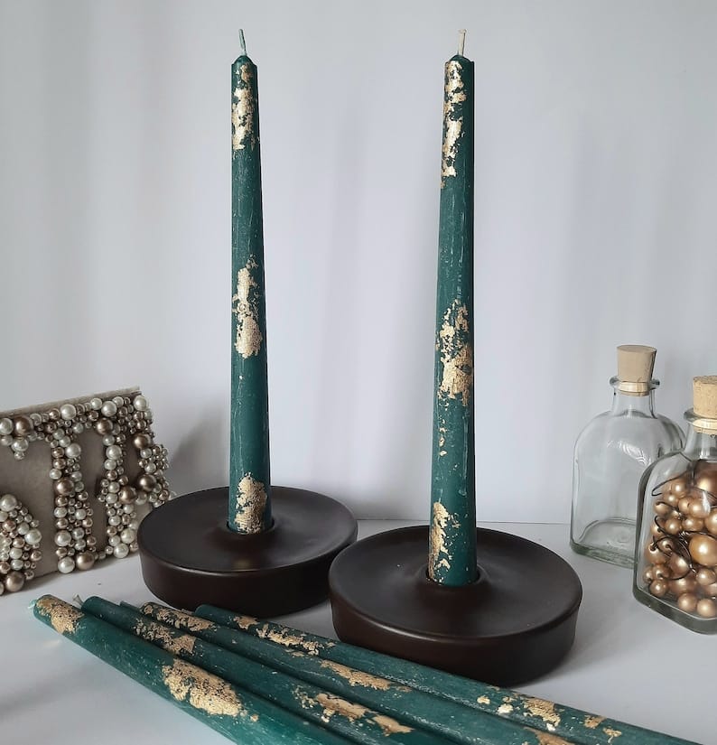 Teal Taper candles with Gold foil _ Set o 6 decorative candles _ sticks Dinner candles _ Housewarming Gift _ Beautiful handmade Candles