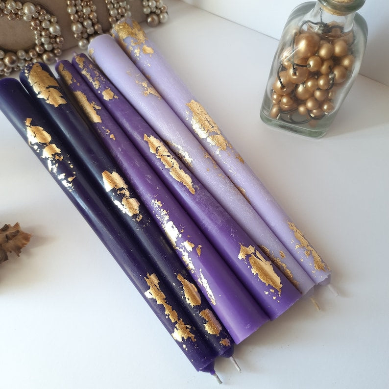 Purple taper candles Set o 6 _ decorative candles sticks _ Dinner candles _ Beautiful Handmade Housewarming Gift