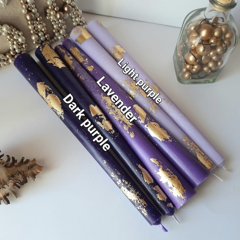 Purple taper candles Set o 6 _ decorative candles sticks _ Dinner candles _ Beautiful Handmade Housewarming Gift