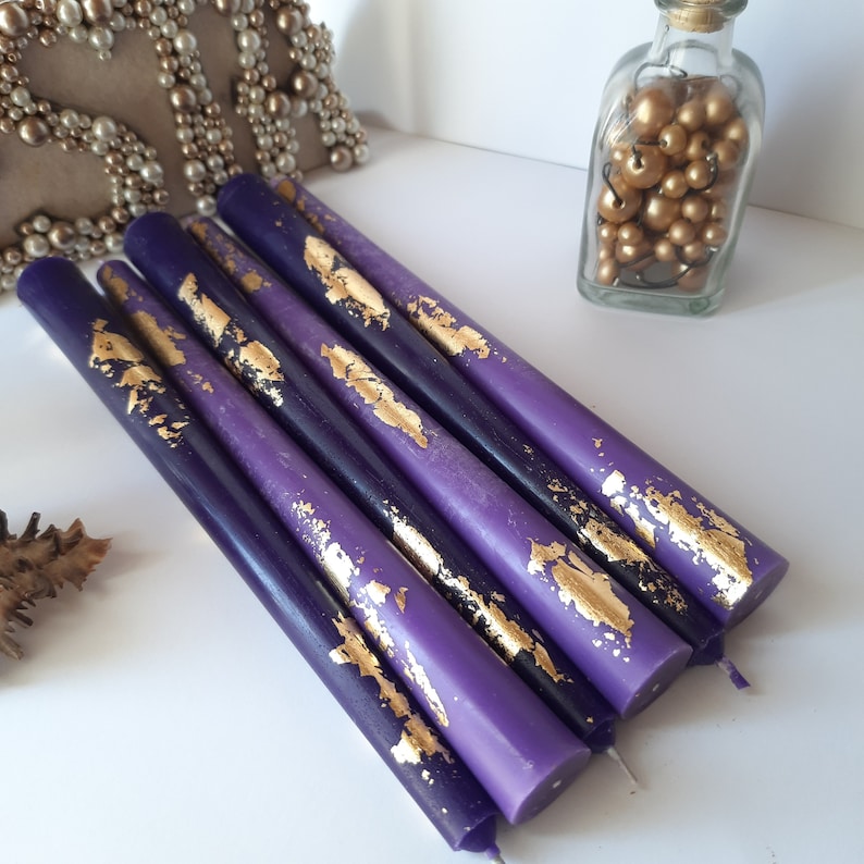 Purple taper candles Set o 6 _ decorative candles sticks _ Dinner candles _ Beautiful Handmade Housewarming Gift