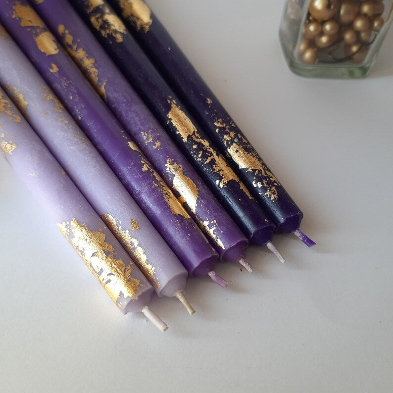 Purple taper candles Set o 6 _ decorative candles sticks _ Dinner candles _ Beautiful Handmade Housewarming Gift