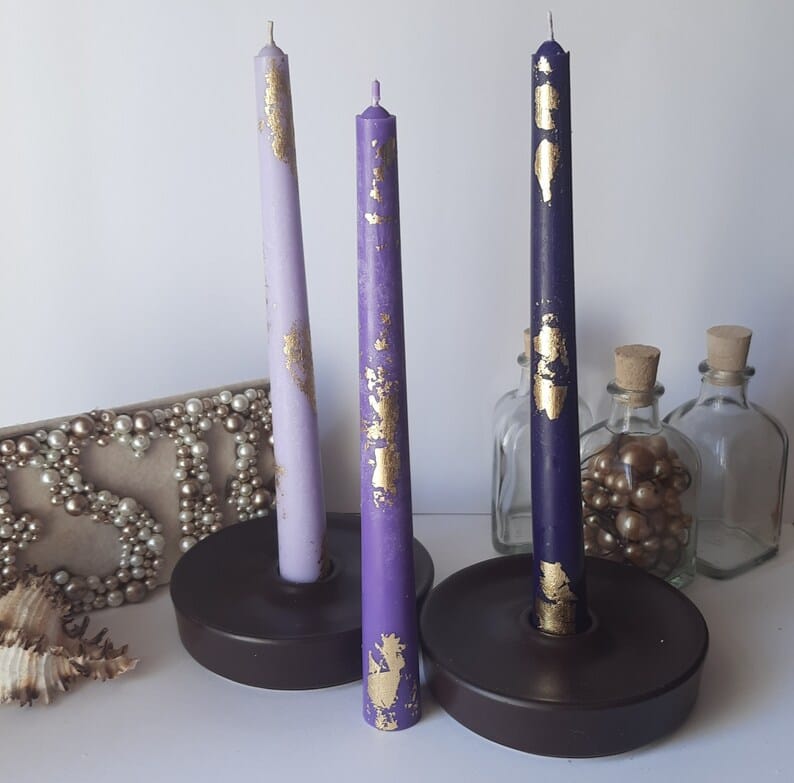 Purple taper candles Set o 6 _ decorative candles sticks _ Dinner candles _ Beautiful Handmade Housewarming Gift