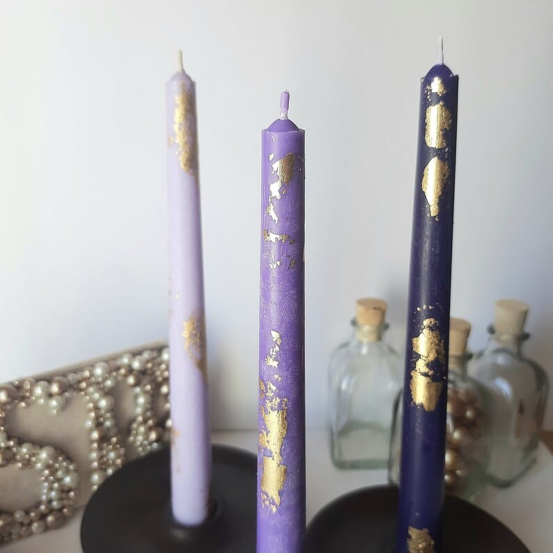 Purple taper candles Set o 6 _ decorative candles sticks _ Dinner candles _ Beautiful Handmade Housewarming Gift