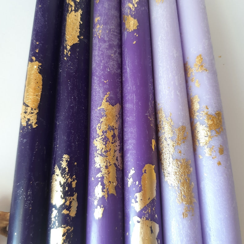 Purple taper candles Set o 6 _ decorative candles sticks _ Dinner candles _ Beautiful Handmade Housewarming Gift
