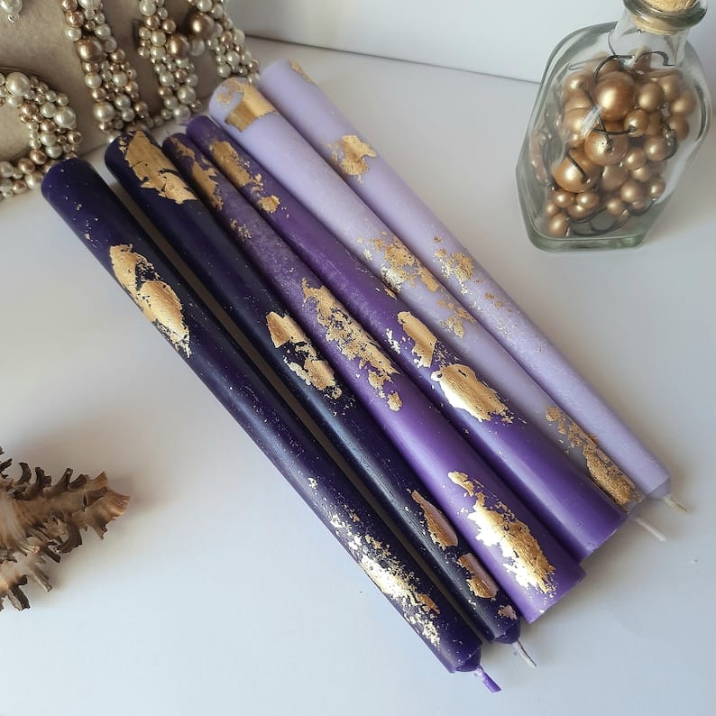 Purple taper candles Set o 6 _ decorative candles sticks _ Dinner candles _ Beautiful Handmade Housewarming Gift