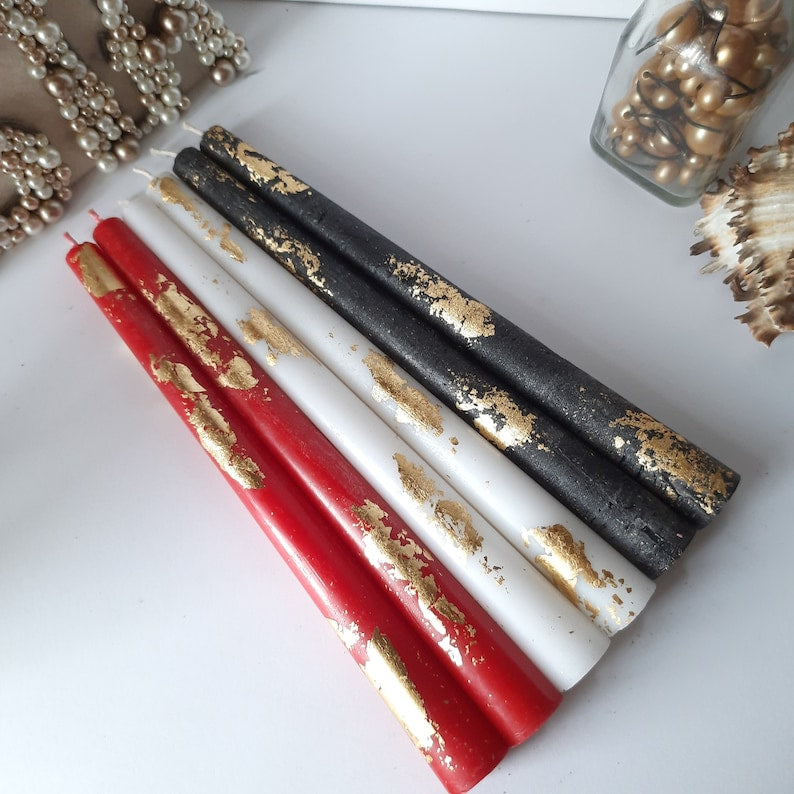 Black white red taper candles _ Set o 6 decorative candles sticks _ Dinner candles _ Beautiful Housewarming Gift _ Handmade Candles