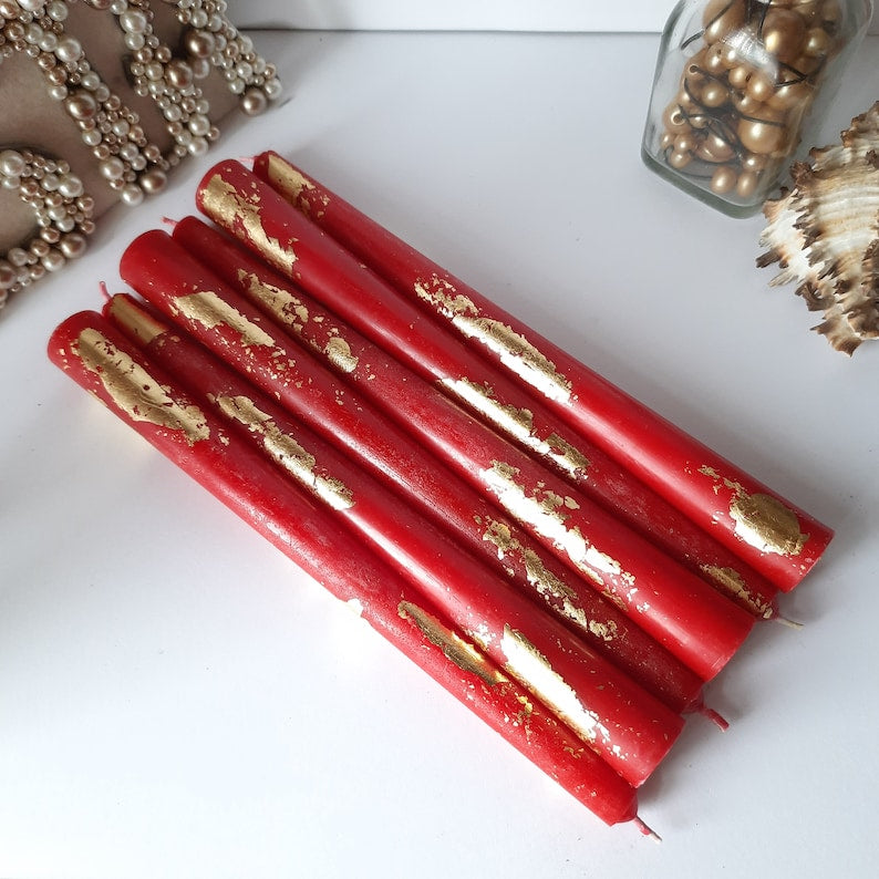 Black white red taper candles _ Set o 6 decorative candles sticks _ Dinner candles _ Beautiful Housewarming Gift _ Handmade Candles