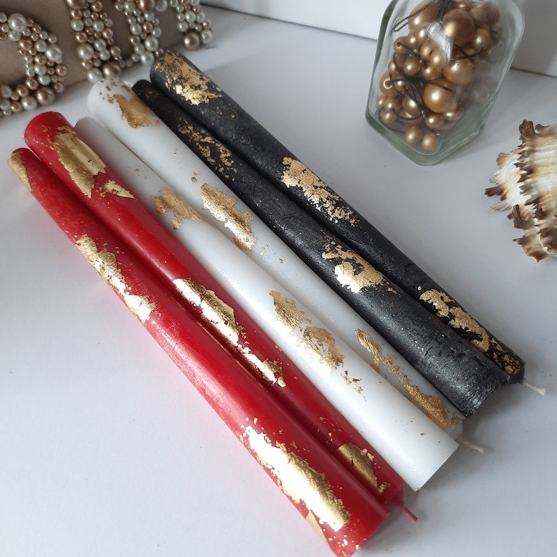 Black white red taper candles _ Set o 6 decorative candles sticks _ Dinner candles _ Beautiful Housewarming Gift _ Handmade Candles
