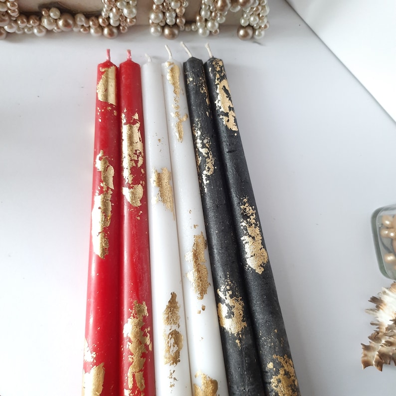 Black white red taper candles _ Set o 6 decorative candles sticks _ Dinner candles _ Beautiful Housewarming Gift _ Handmade Candles