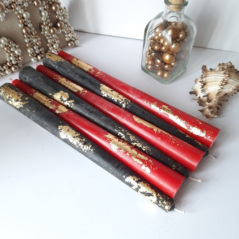Black white red taper candles _ Set o 6 decorative candles sticks _ Dinner candles _ Beautiful Housewarming Gift _ Handmade Candles