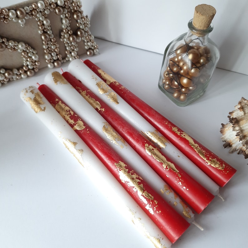 Black white red taper candles _ Set o 6 decorative candles sticks _ Dinner candles _ Beautiful Housewarming Gift _ Handmade Candles