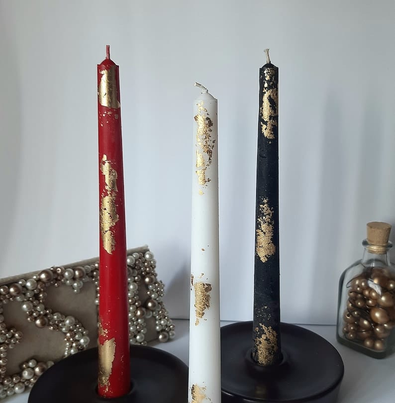 Black white red taper candles _ Set o 6 decorative candles sticks _ Dinner candles _ Beautiful Housewarming Gift _ Handmade Candles