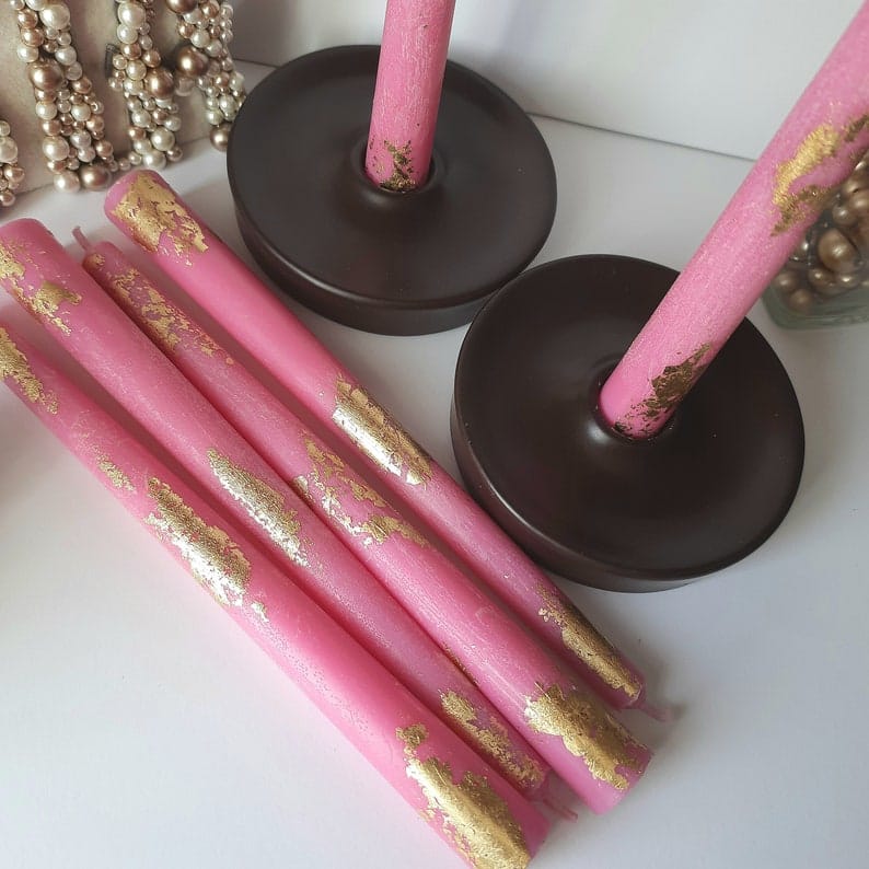 Pink Taper candles _ Set o 6 decorative candles sticks _ Dinner candles _ Beautiful Housewarming Gift _ Handmade Candles