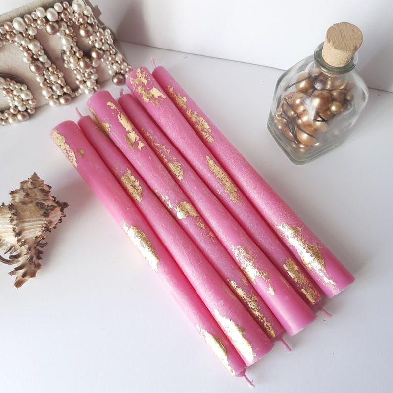 Pink Taper candles _ Set o 6 decorative candles sticks _ Dinner candles _ Beautiful Housewarming Gift _ Handmade Candles