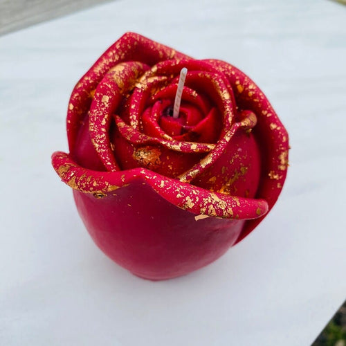 2 PC Rose Candle Pillar Gold Foiled Scented Flower Mini Soy Decorative Candle, Self Love Gift, Home Decor, Unique Birthday Gifts, Valentines , Black & Gold Flower Candle , Perfect for Home Decorations Its Tayyab's