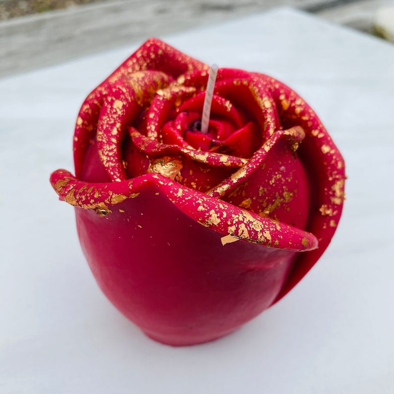 2 PC Rose Candle Pillar Gold Foiled Scented Flower Mini Soy Decorative Candle, Self Love Gift, Home Decor, Unique Birthday Gifts, Valentines , Black & Gold Flower Candle , Perfect for Home Decorations Its Tayyab's