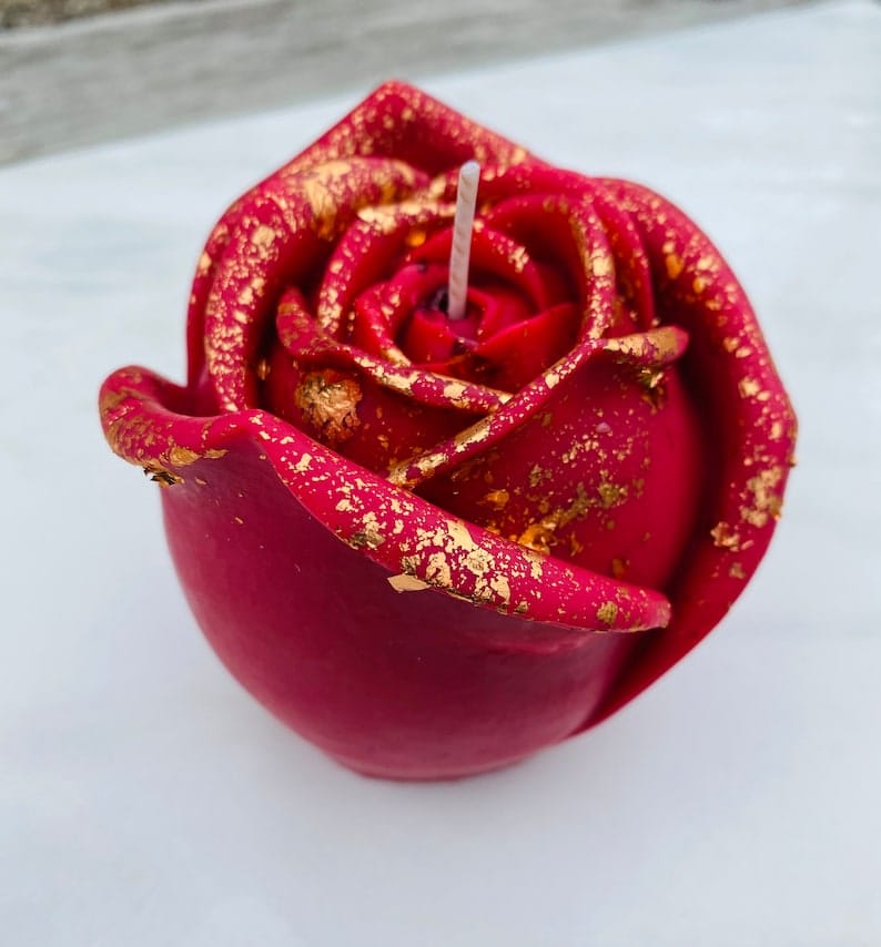 2 PC Rose Candle Pillar Gold Foiled Scented Flower Mini Soy Decorative Candle, Self Love Gift, Home Decor, Unique Birthday Gifts, Valentines , Black & Gold Flower Candle , Perfect for Home Decorations Its Tayyab's