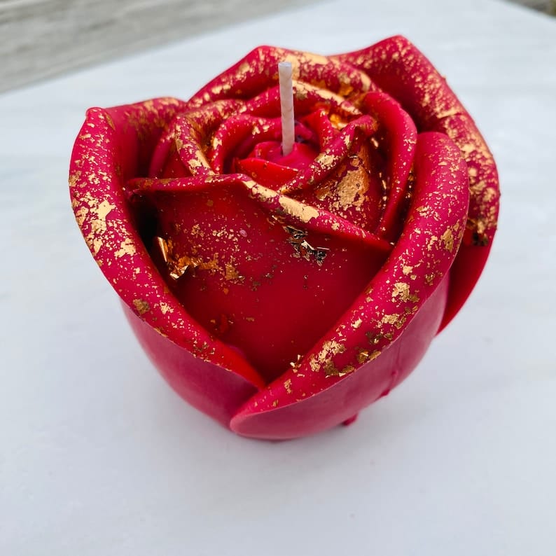 2 PC Rose Candle Pillar Gold Foiled Scented Flower Mini Soy Decorative Candle, Self Love Gift, Home Decor, Unique Birthday Gifts, Valentines , Black & Gold Flower Candle , Perfect for Home Decorations Its Tayyab's