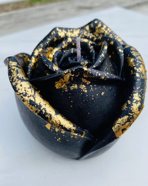2 PC Rose Candle Pillar Gold Foiled Scented Flower Mini Soy Decorative Candle, Self Love Gift, Home Decor, Unique Birthday Gifts, Valentines , Black & Gold Flower Candle , Perfect for Home Decorations Its Tayyab's