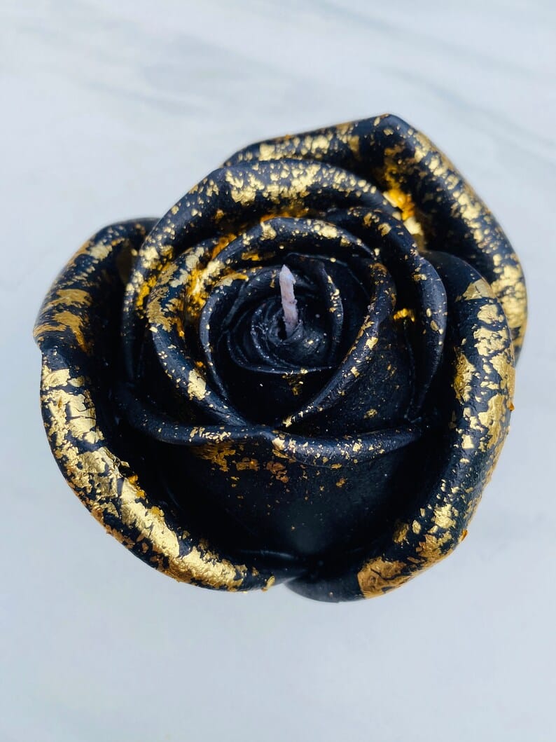 2 PC Rose Candle Pillar Gold Foiled Scented Flower Mini Soy Decorative Candle, Self Love Gift, Home Decor, Unique Birthday Gifts, Valentines , Black & Gold Flower Candle , Perfect for Home Decorations Its Tayyab's
