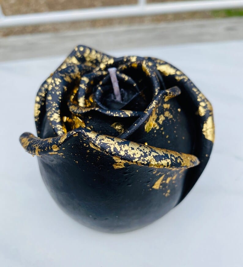 2 PC Rose Candle Pillar Gold Foiled Scented Flower Mini Soy Decorative Candle, Self Love Gift, Home Decor, Unique Birthday Gifts, Valentines , Black & Gold Flower Candle , Perfect for Home Decorations Its Tayyab's
