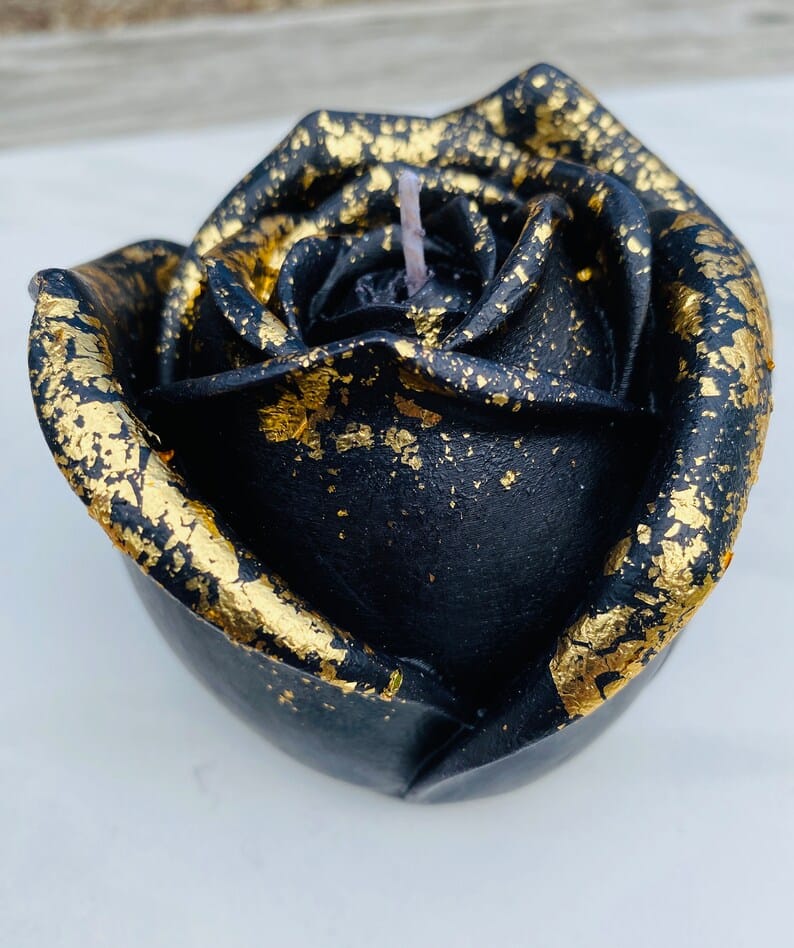 2 PC Rose Candle Pillar Gold Foiled Scented Flower Mini Soy Decorative Candle, Self Love Gift, Home Decor, Unique Birthday Gifts, Valentines , Black & Gold Flower Candle , Perfect for Home Decorations Its Tayyab's