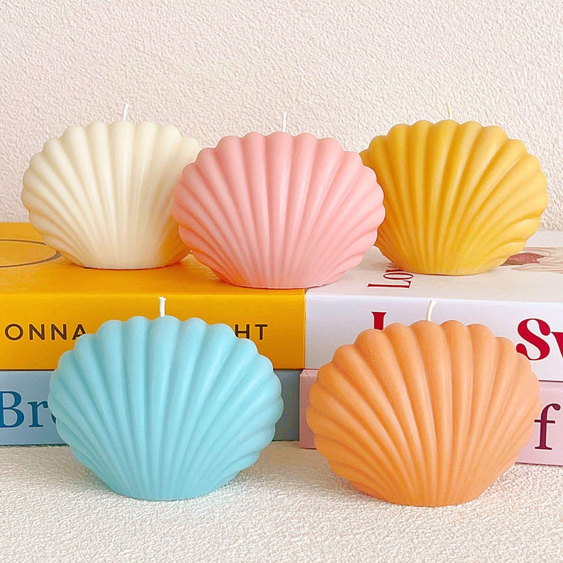 Large Seashell Candle, Shell Candle, Clamshell Candle, Scallop Shell Candle, Pastel Color Candle, Unique Shaped Candle, Decorative Candles