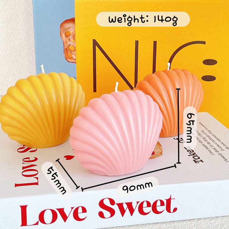 Large Seashell Candle, Shell Candle, Clamshell Candle, Scallop Shell Candle, Pastel Color Candle, Unique Shaped Candle, Decorative Candles