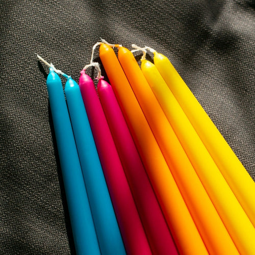 10" Tall Colorful Taper Candle Set of 6 - Paraffin Wax Dinner Candles - Modern Home Décor