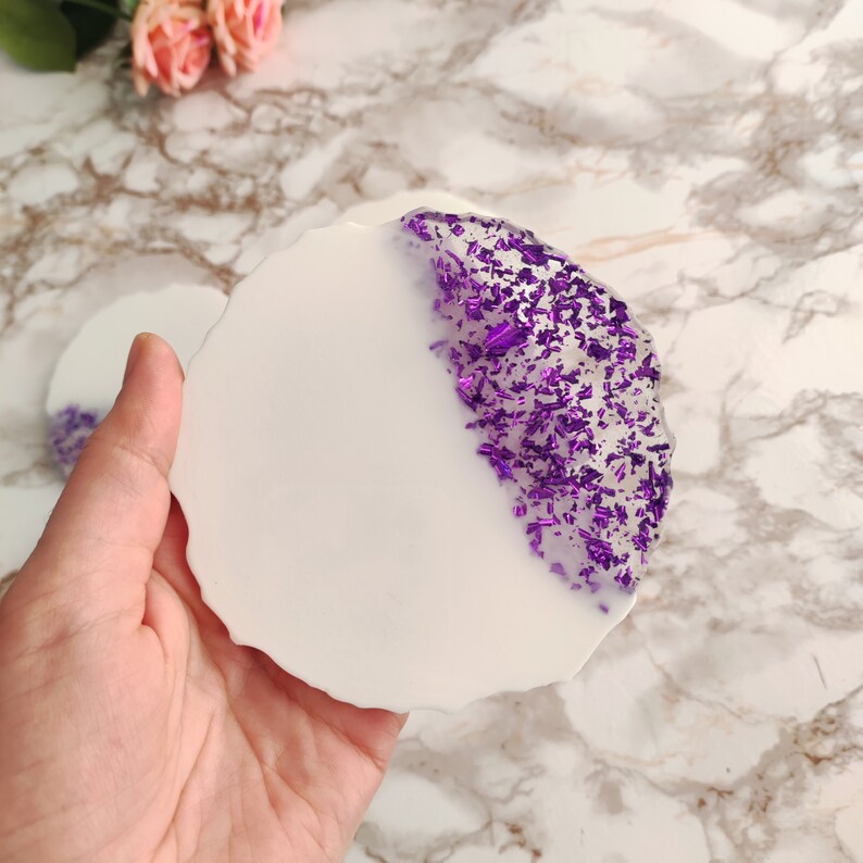 Handcrafted Resin Coasters White & Purple Home Décor