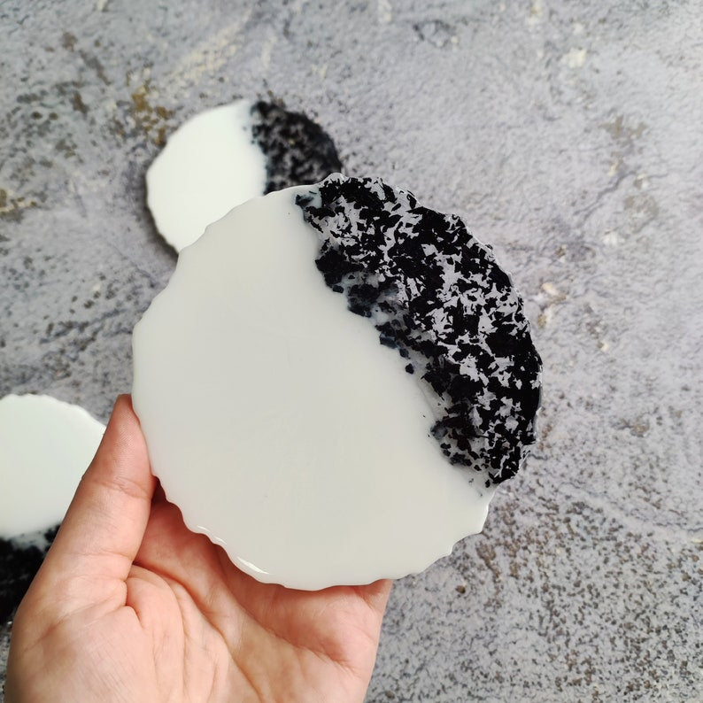 White and black resin coasters set, Cute drink coasters kitchen décor, Unique coffee cup coasters best friend birthday gift, coaster