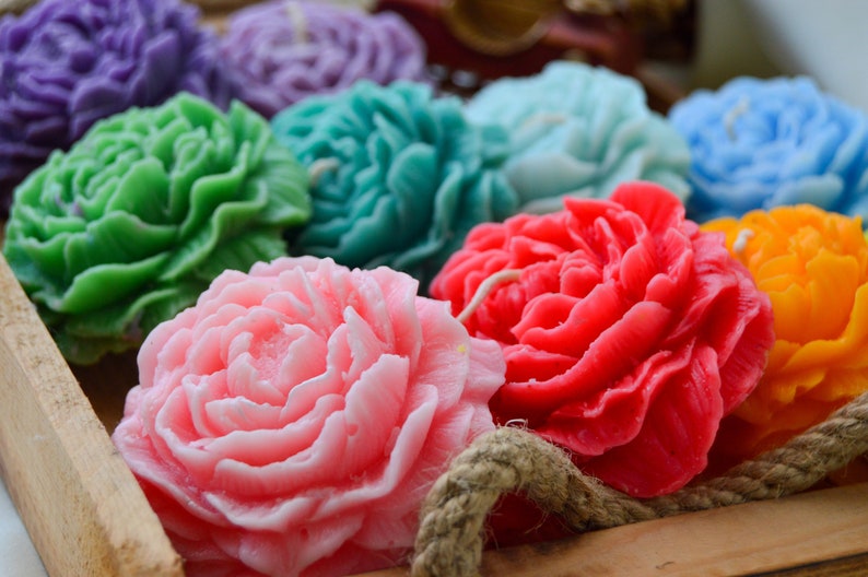 Perfect Peony (4 PC) Flower Scented Candle - Rose Shaped Candle - Natural Paraffin Wax Candle - Handmade Gift - House warming Gift - Home Décor