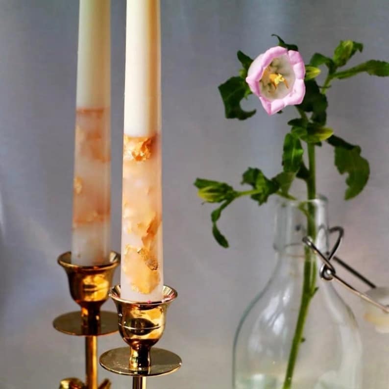 Decorative Taper candles 10" set of 4 - Gold foil Candles - 100% handmade candles - home decoration