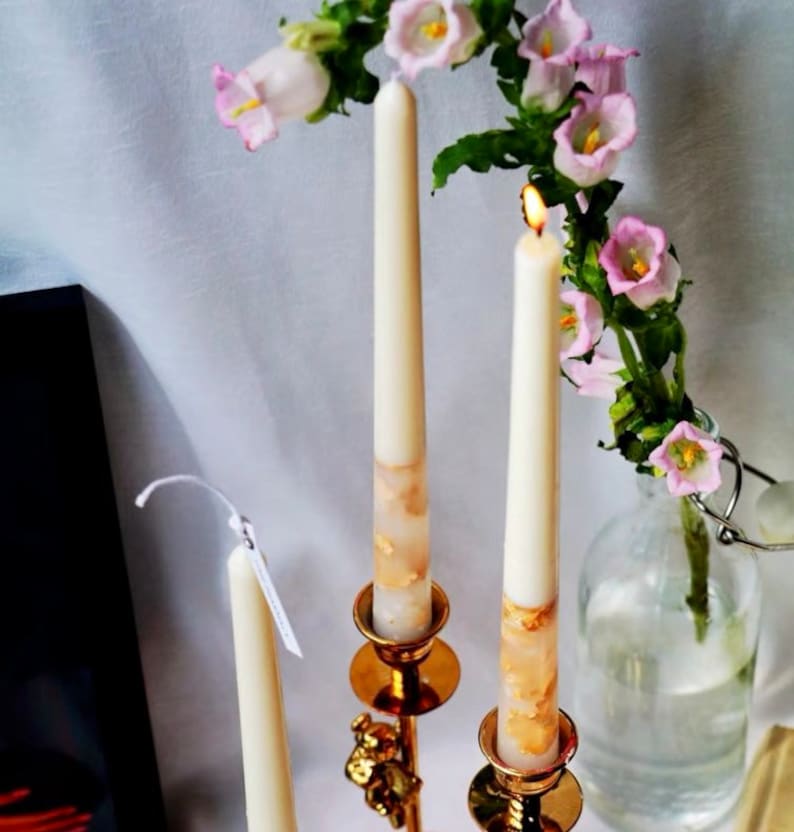 Decorative Taper candles 10" set of 4 - Gold foil Candles - 100% handmade candles - home decoration