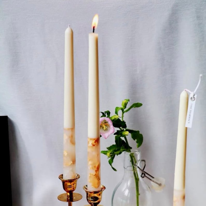 Decorative Taper candles 10" set of 4 - Gold foil Candles - 100% handmade candles - home decoration
