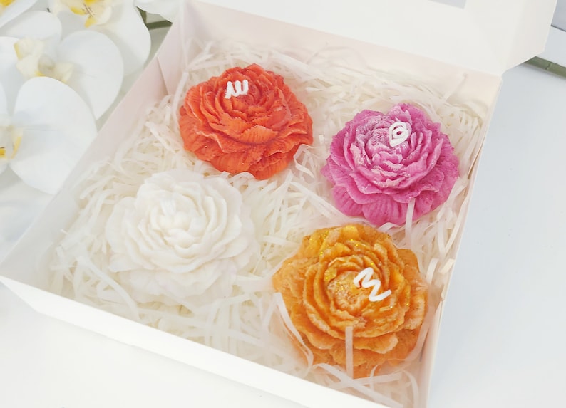 Peony Flower Candle ( 4 PC ) in Gift Box Romantic Candle