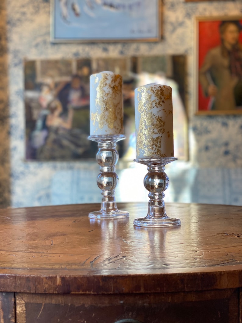 Set of 2 Handmade 3.5 Inches Gold Foil Decorative Pillar Candles, Paraffin Wax, Housewarming Gift