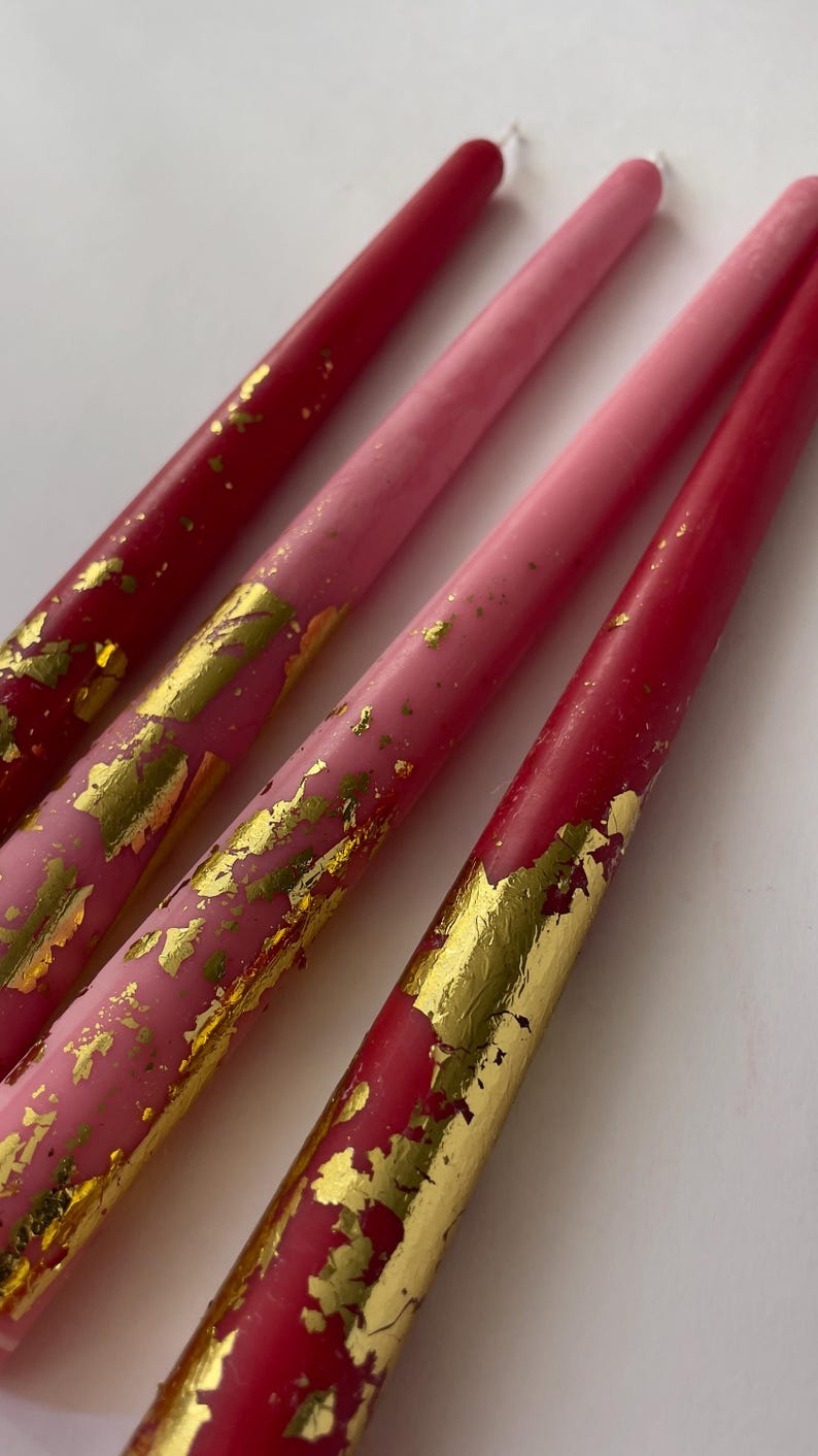 6 Taper Candle Set of Valentines - Gold foil decorative candles - Taper Candles Housewarming Unique & Beautiful Gift