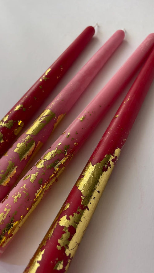 6 Taper Candle Set of Valentines - Gold foil decorative candles - Taper Candles Housewarming Unique & Beautiful Gift