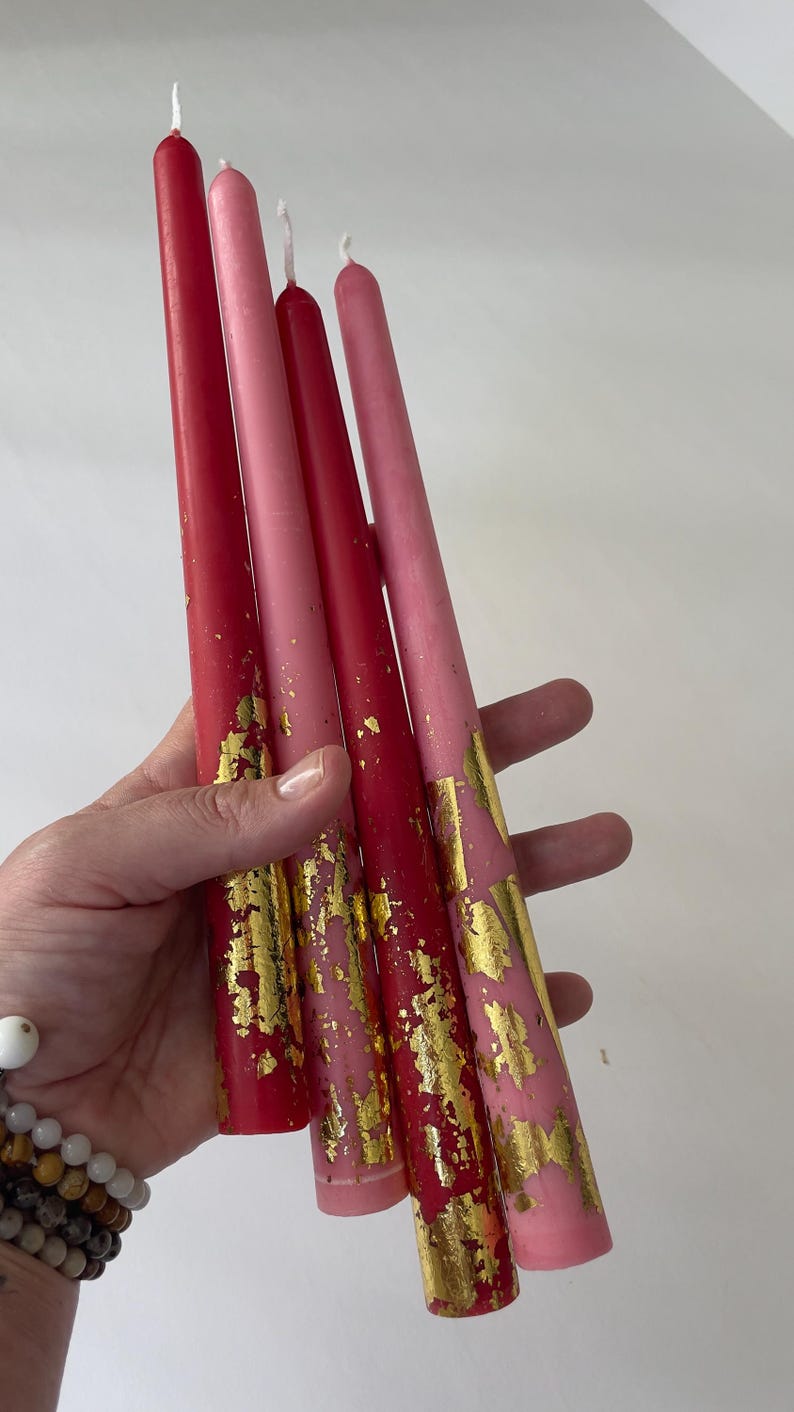 6 Taper Candle Set of Valentines - Gold foil decorative candles - Taper Candles Housewarming Unique & Beautiful Gift