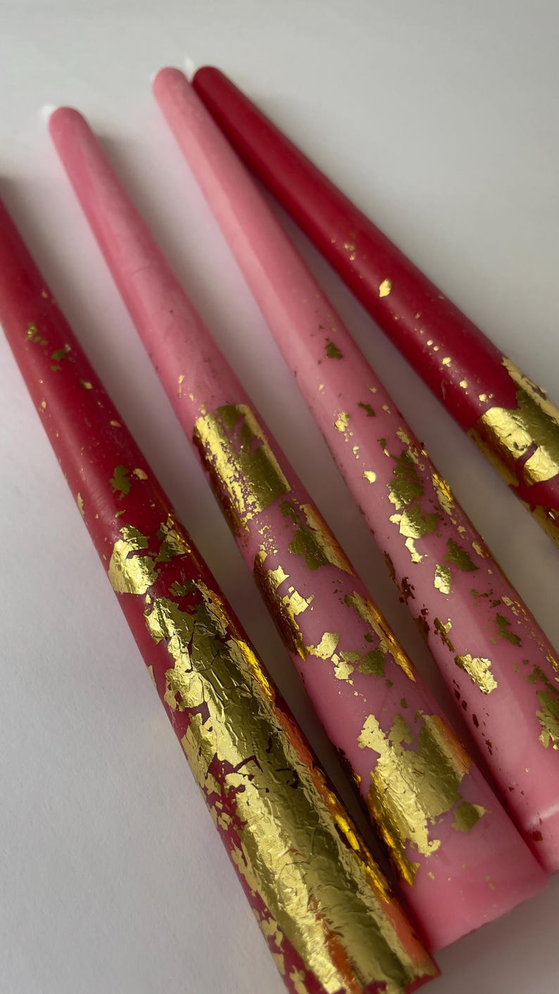 6 Taper Candle Set of Valentines - Gold foil decorative candles - Taper Candles Housewarming Unique & Beautiful Gift