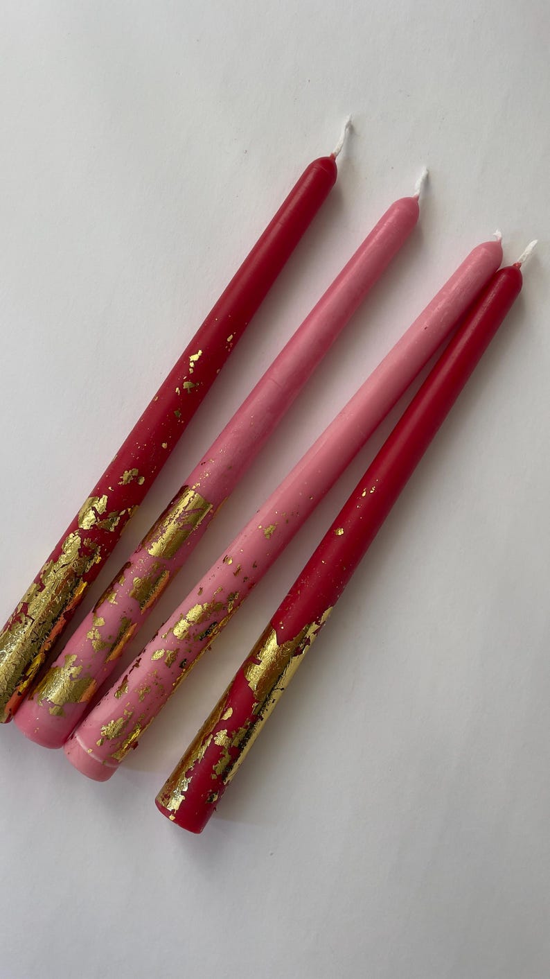 6 Taper Candle Set of Valentines - Gold foil decorative candles - Taper Candles Housewarming Unique & Beautiful Gift