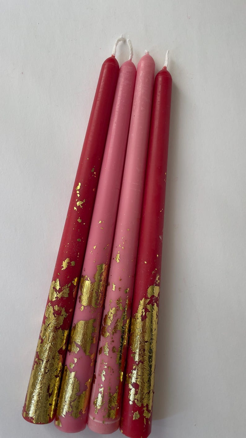 6 Taper Candle Set of Valentines - Gold foil decorative candles - Taper Candles Housewarming Unique & Beautiful Gift